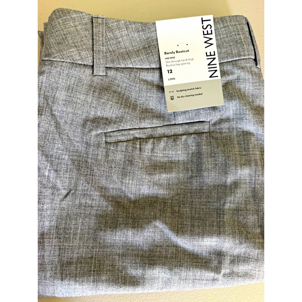 Nine West Women's Dress Pants Solid Gray Bootcut Mid Rise Stretch Zip Size 12